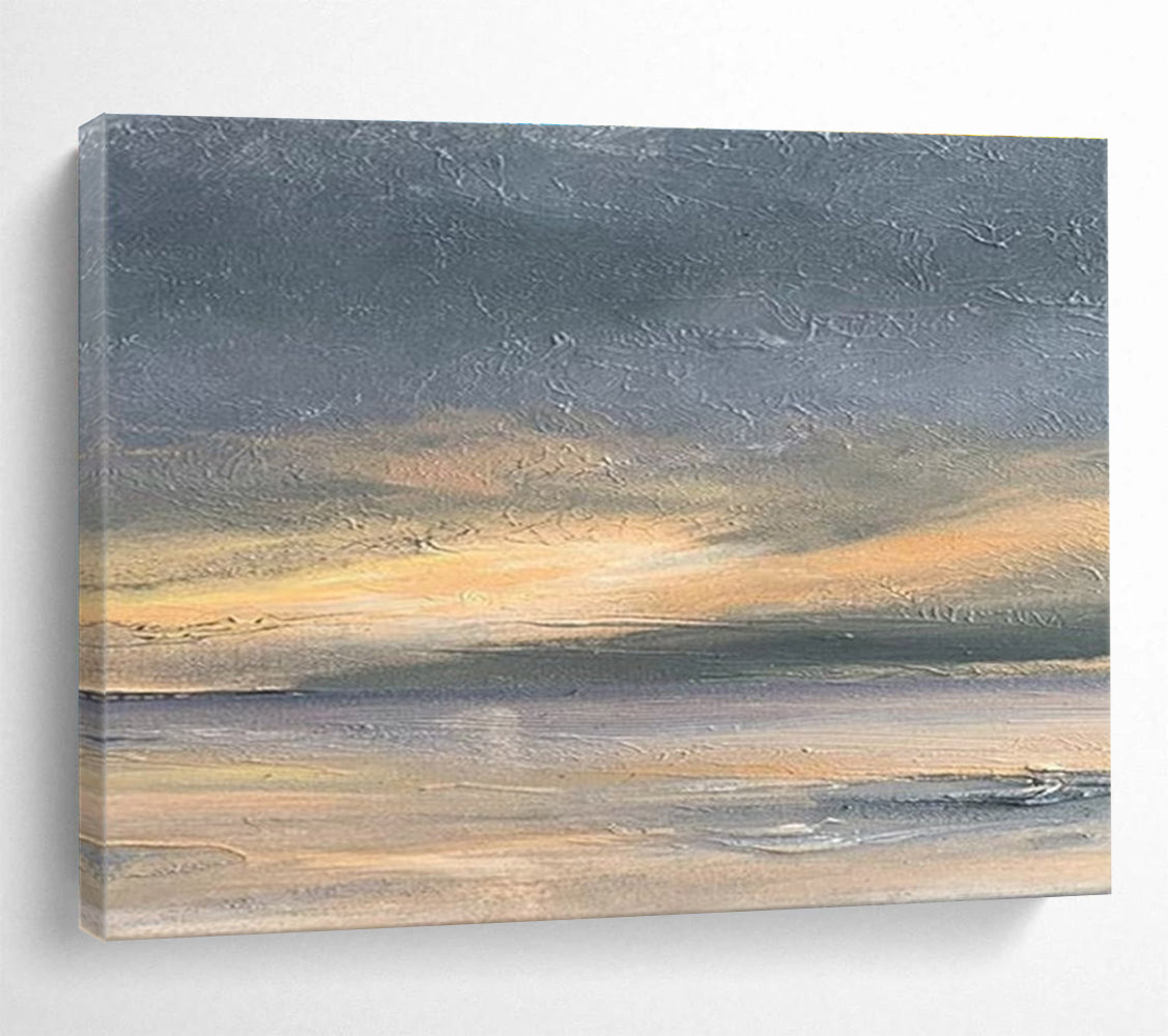 Huge Size Gray, Orange, and Multicolor Abstract Sunset Landscape, Abstract Oil Painting WB175