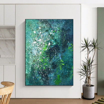 Teal and Green Textured Abstract Painting HS568