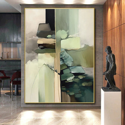 Hand Painted Art Earthy Greens and Neutrals Abstract Composition HS581