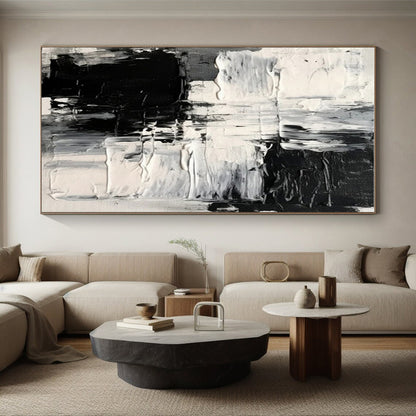 Minimalist Canvas Art Black and White Textured Abstract Art HS733
