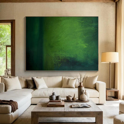 Hand-Painted Green Abstract Misty Landscape Painting For Sale HS042
