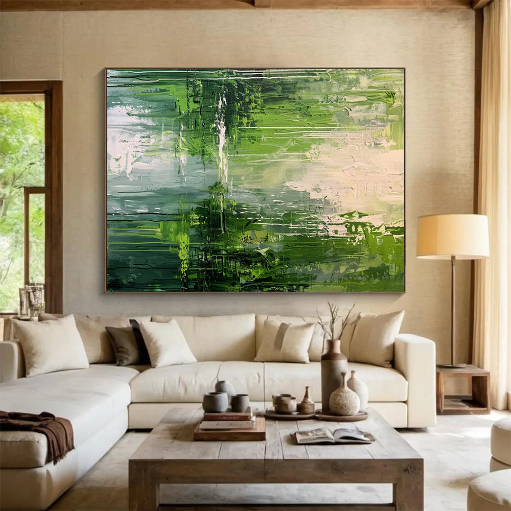Hand Painted Art Green Textured Landscape Abstract Art HS200