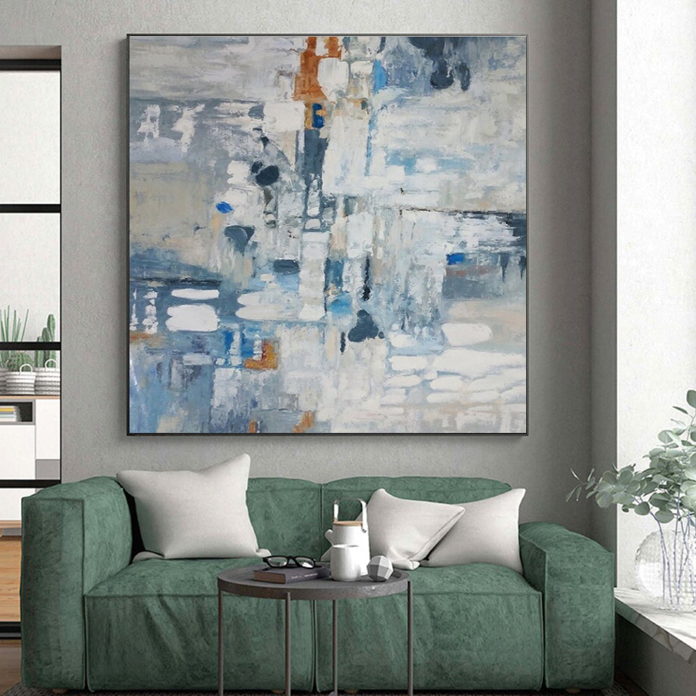 Large Contemporary Wall Art Blue & Gray Abstract, Modern Art Acrylic HS207
