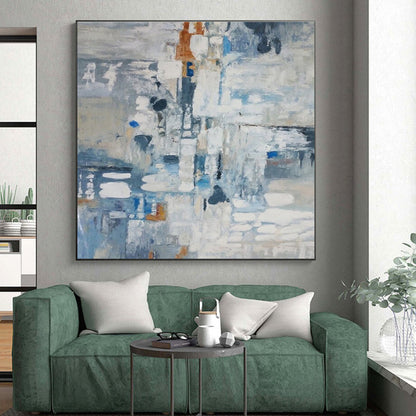 Large Contemporary Wall Art Blue & Gray Abstract, Modern Art Acrylic HS207