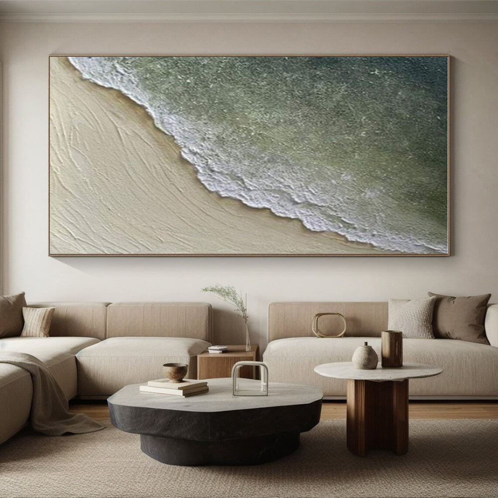 Hand Painted Art Green, Beige, and White Textured Abstract Landscape HS674