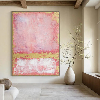 Pink, Gold, and White Abstract Color Block Painting For Sale WS514