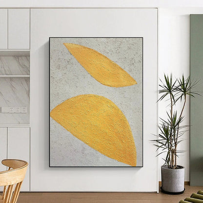 Hand-Painted Yellow and Gray Textured Abstract Leaf-Shaped Painting For Sale HS022