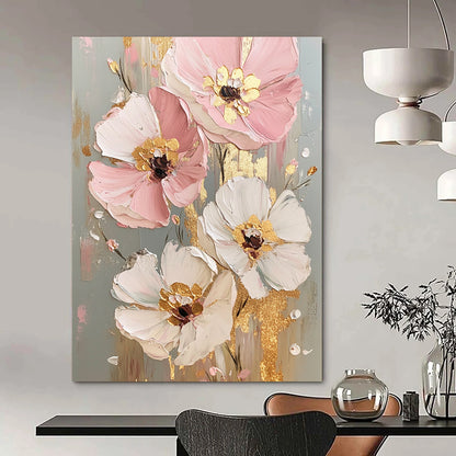 Pink, White, Gold Abstract Floral Art For Bedroom and Dining Room WS437
