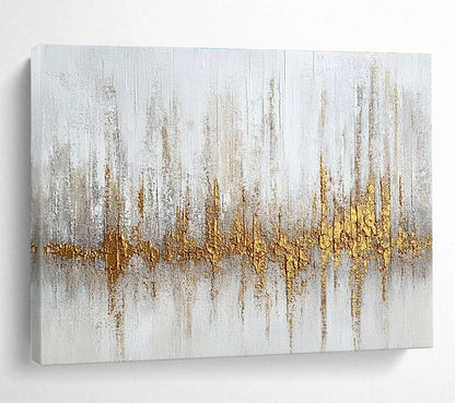 Oversized Canvas Art White, Gold, and Gray Abstract Soundwave - Acrylic Painting WB293