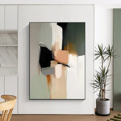 Unique Abstract Art Neutral Tones with Black and Peach Accents Abstract Art HS622
