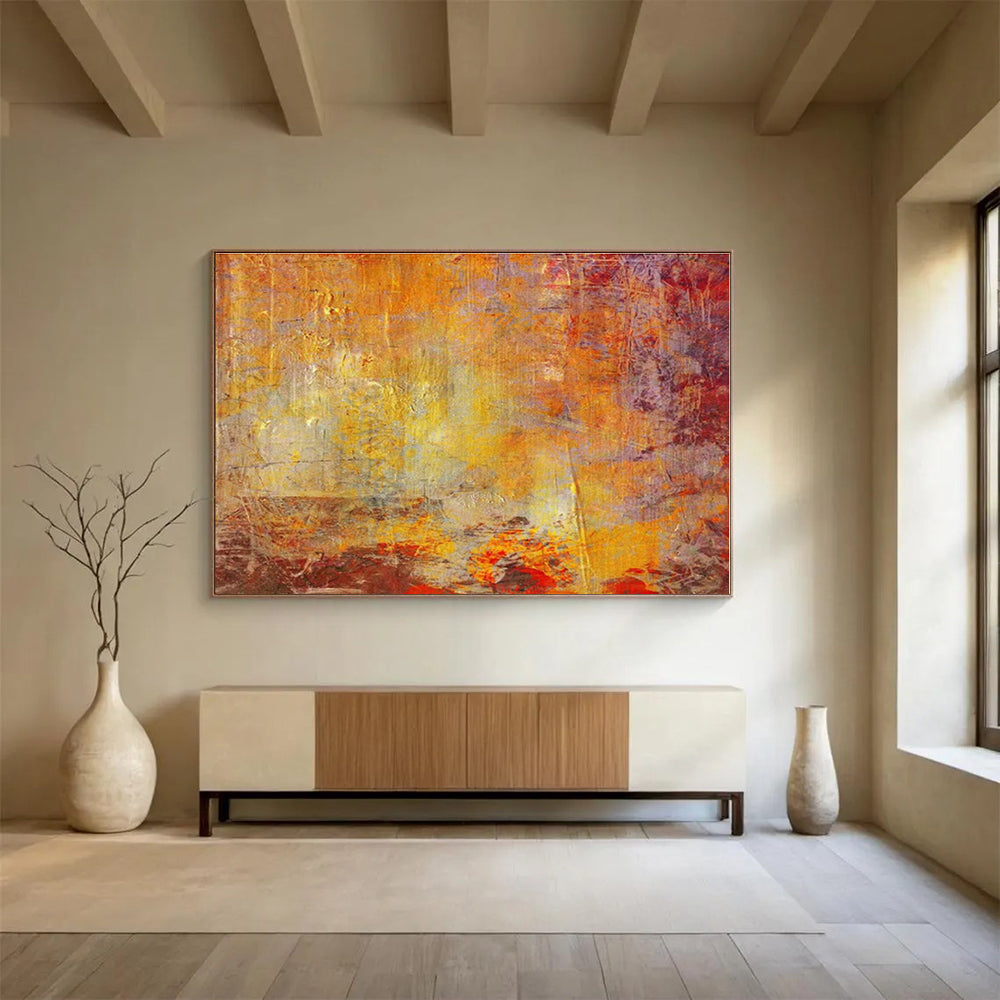 Big Size Orange and Red Abstract Textured Painting WB062