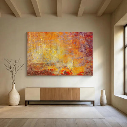 Big Size Orange and Red Abstract Textured Painting WB062