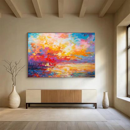 Huge Size Multicolor Sunset Landscape Abstract Painting WB100