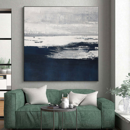 Gaint Canvas Art Gray and Navy Abstract Seaside Painting For Sale HS092