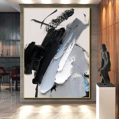 Cool Abstract Paintings Black, White, Gray, and Blue Textured Abstract Art HS585