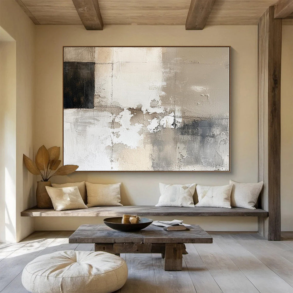 Big Size Beige, Gray and Black Abstract Textured Painting WB111