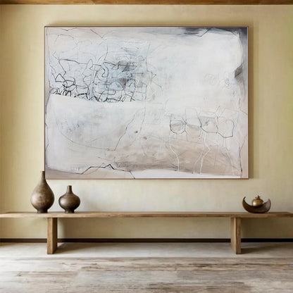 Gray, Beige, Black Abstract Line Art Acrylic Painting WB025