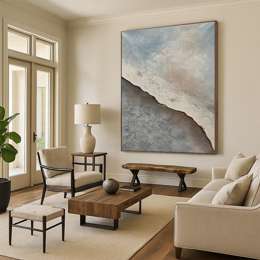 Large Size Gray & Beige Textured Abstract Landscape Art HS408