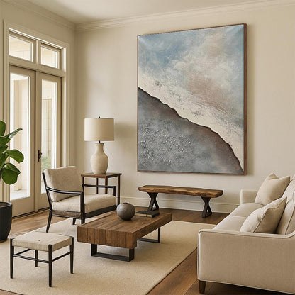 Large Size Gray & Beige Textured Abstract Landscape Art HS408