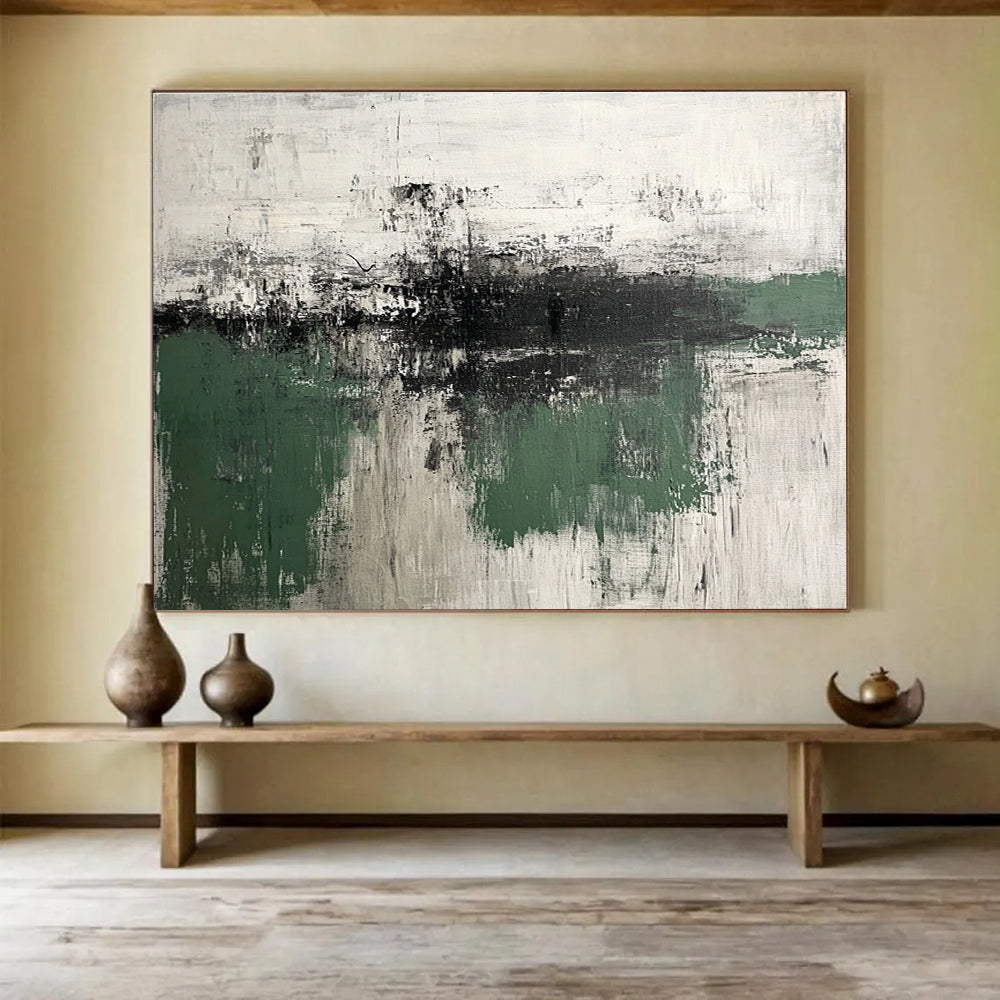 Oversized Canvas Art Green, Gray, and White Abstract Landscape - Acrylic Painting WB283