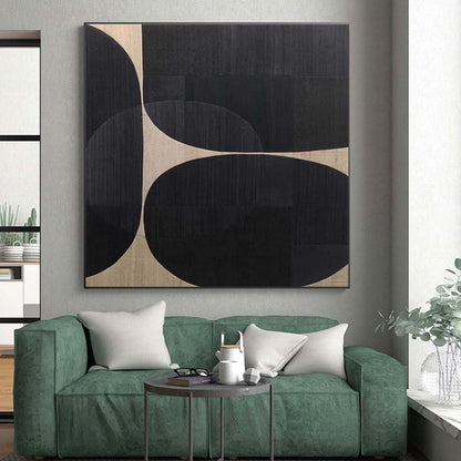 Handmade Art Black & Beige Geometric Abstract, Minimalist Canvas Art HS324