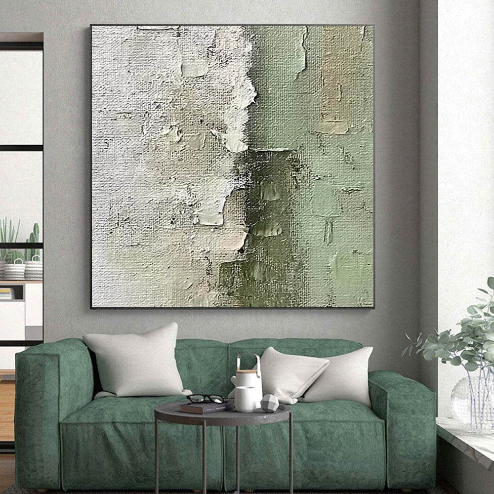 Hand-Painted Gray and Green Textured Abstract Painting For Sale HS010