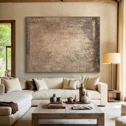 Hand-Painted Large Size Acrylic Modern Art Paintings with Beige, Brown, Gray Textured Surfaces - Large Contemporary Wall Art HS533