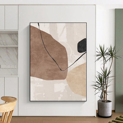 Unique Abstract Paintings Brown, Beige, and Black Abstract Shape Painting For Sale HS086