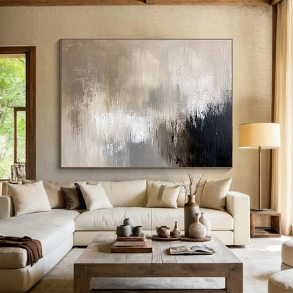 Big Size Beige, Gray, and Black Abstract Textured Art - Acrylic Painting WB300