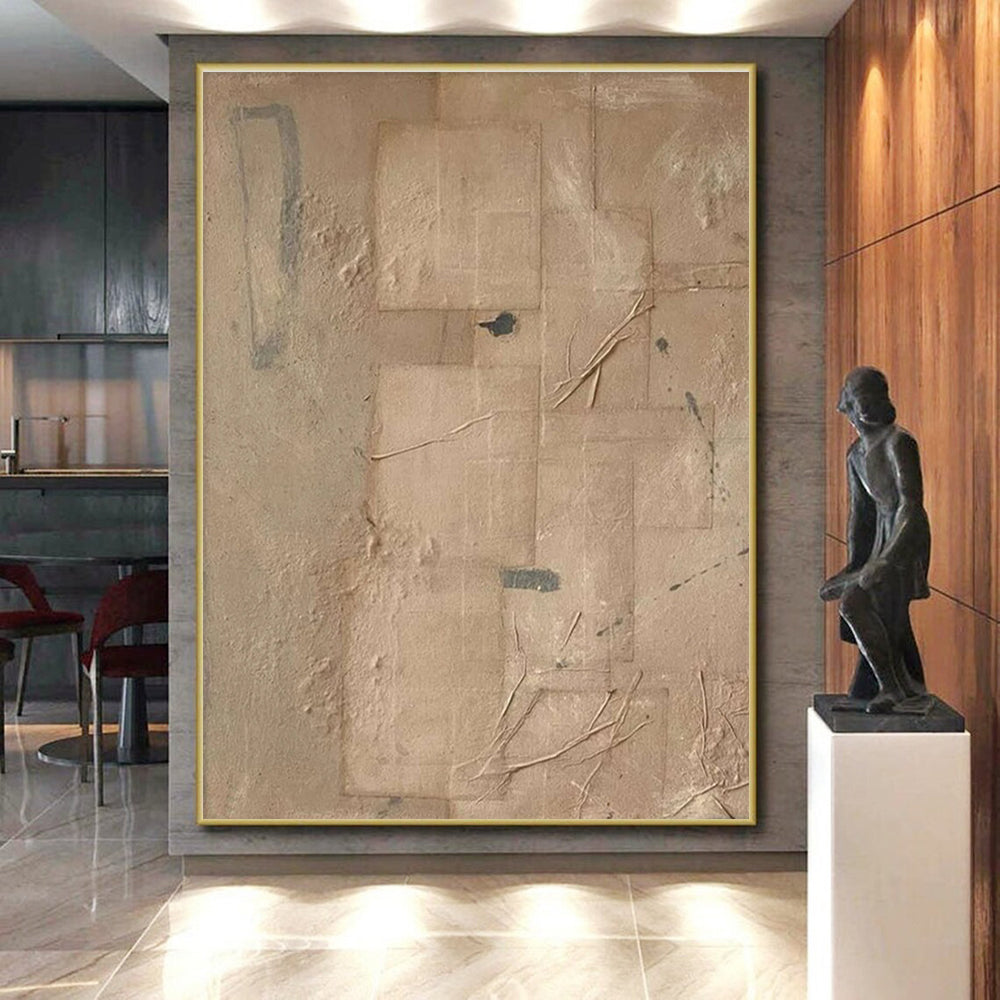 Minimalist Canvas Art Beige & Gray Textured Abstract, Handmade Art HS257