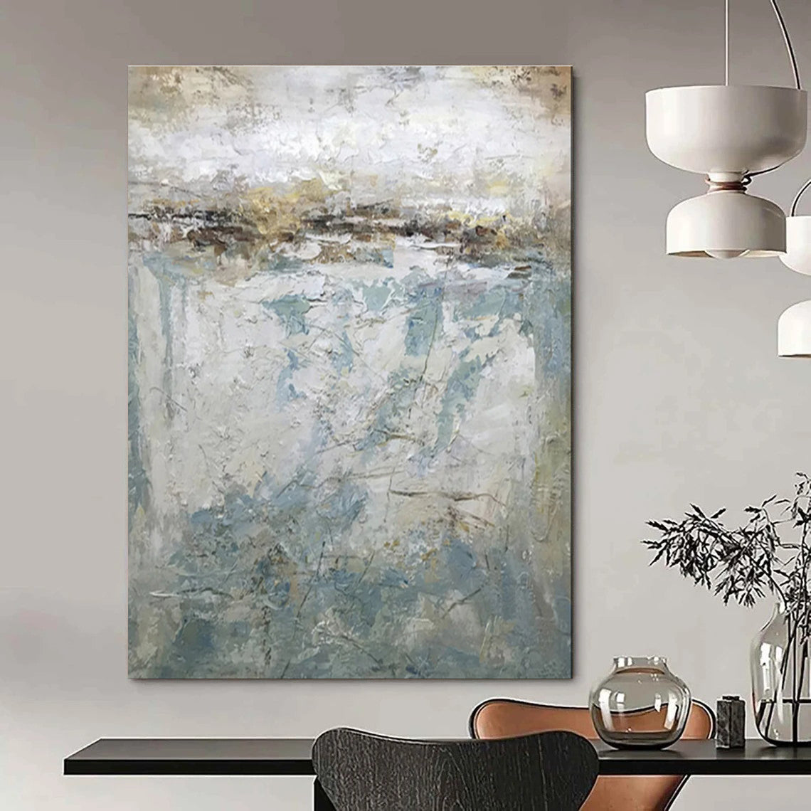 Gray, White, and Gold Textured Abstract Painting For Sale WS512