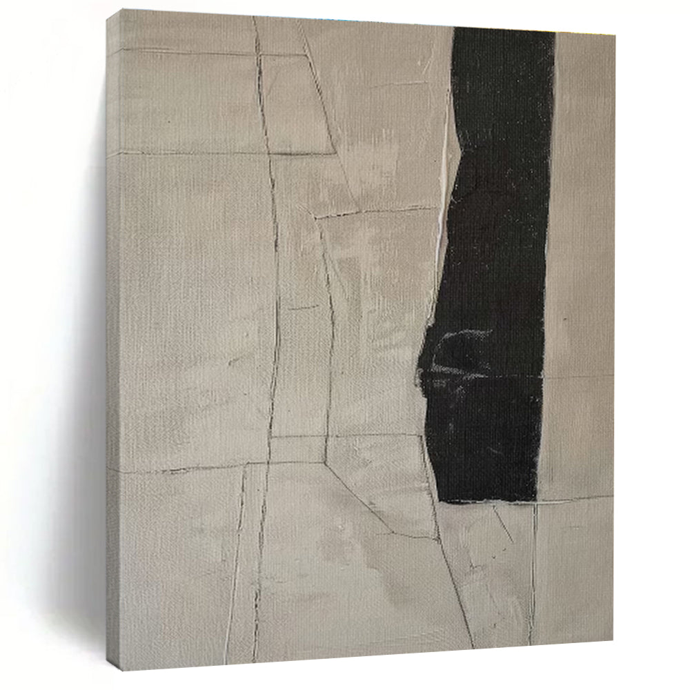 Hand-Painted Black & Beige Textured Abstract, Acrylic Modern Art Painting HS370