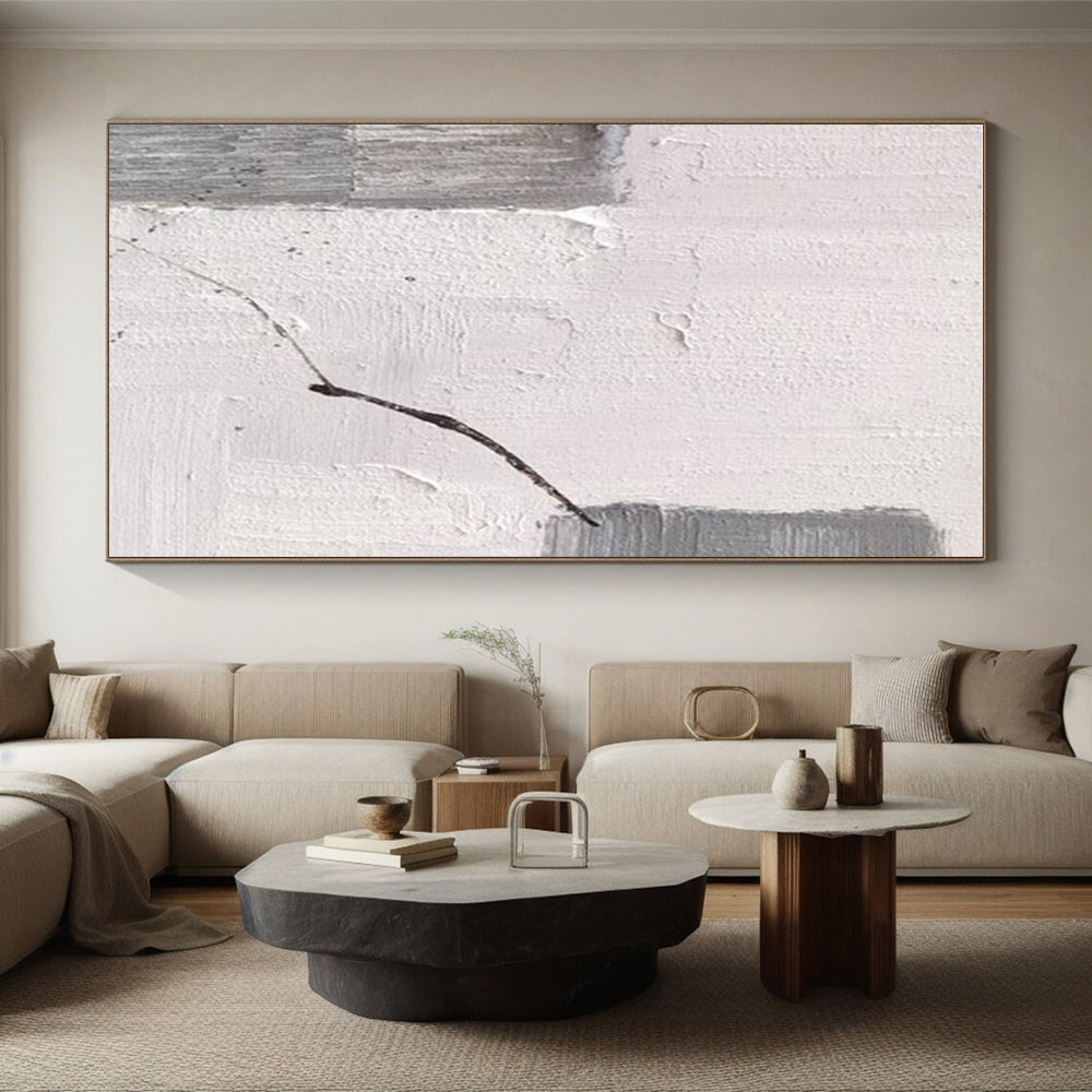 Handmade Art Gray & White Textured Abstract, Minimalist Canvas Art HS265