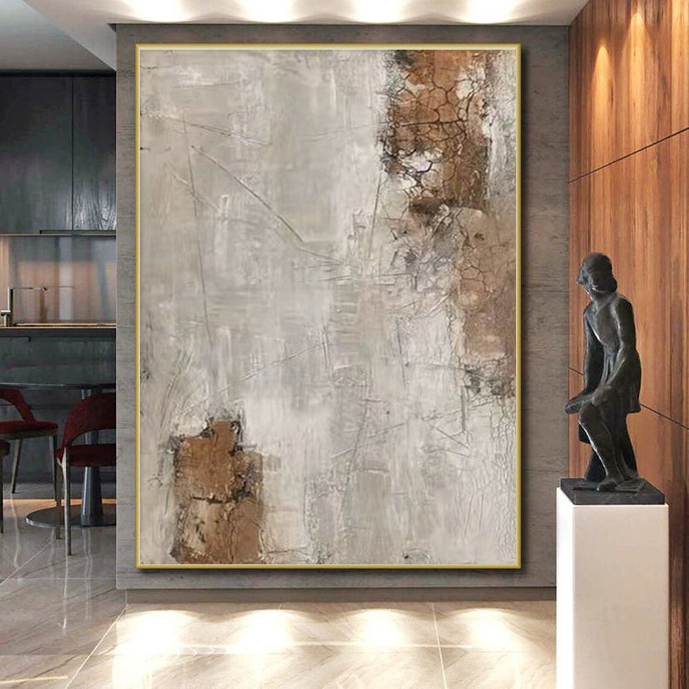 Hand Painted Art Beige & Brown Textured Abstract, Acrylic Modern Art Paintings HS305