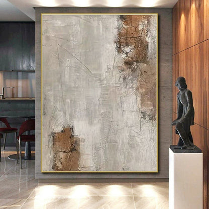 Hand Painted Art Beige & Brown Textured Abstract, Acrylic Modern Art Paintings HS305