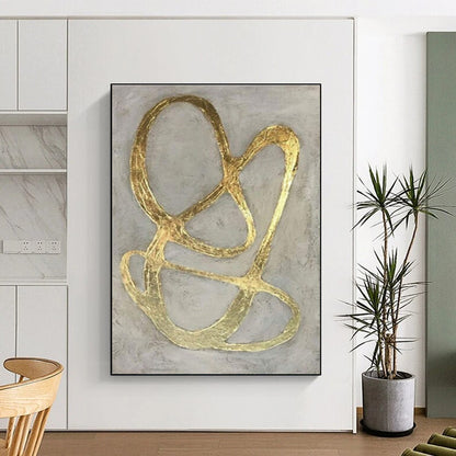 Hand Painted Art Gold and Gray Textured Abstract Art HS677