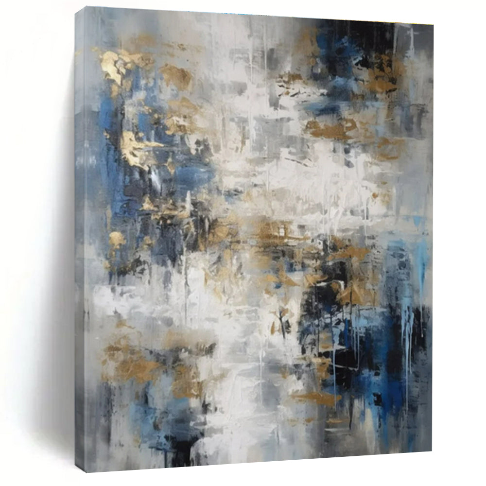 Cool Abstract Paintings Blue, Gray, and Gold Textured Abstract Art HS746