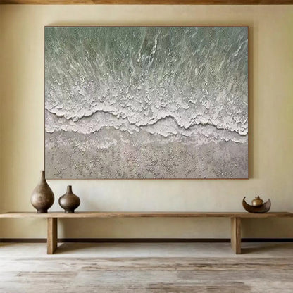 Green, White Abstract Coastal Wave Art For Sale WB386