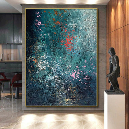 Unique Abstract Art Teal, Pink & Orange Textured Abstract, Large Contemporary Wall Art HS275