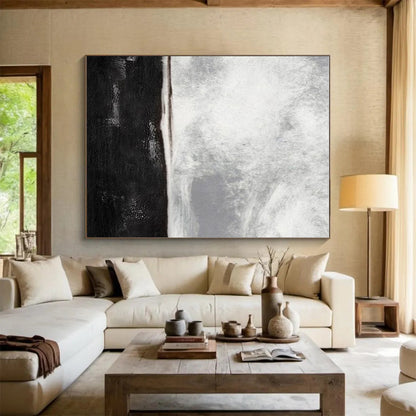 Large Contemporary Wall Art Black and White Textured Abstract Art HS706