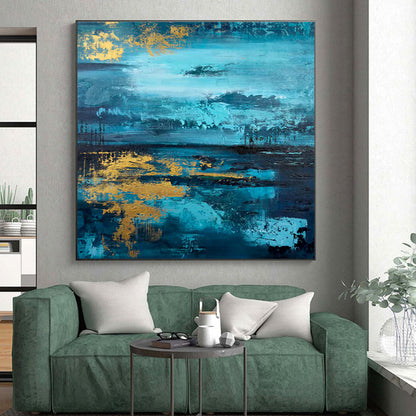 Gaint Canvas Art Teal & Gold Textured Abstract, Oversized Abstract Wall Art HS451