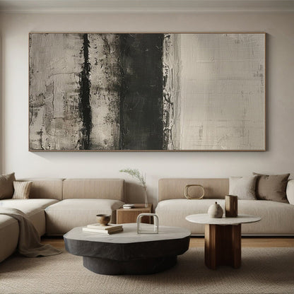 Minimalist Canvas Art Black and White Textured Abstract Art HS762