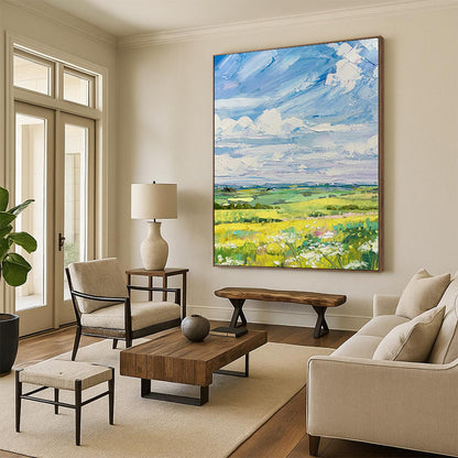 Blue, Green, Yellow Abstract Landscape Art For Living Room and Sunroom WS420