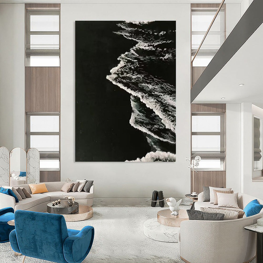 Black, White Abstract Seascape Art For Bathroom and Coastal-Themed Living Room WS454