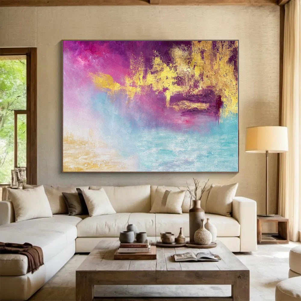 Purple, Pink, Gold, Blue Abstract Fluid Landscape Acrylic Painting WB012