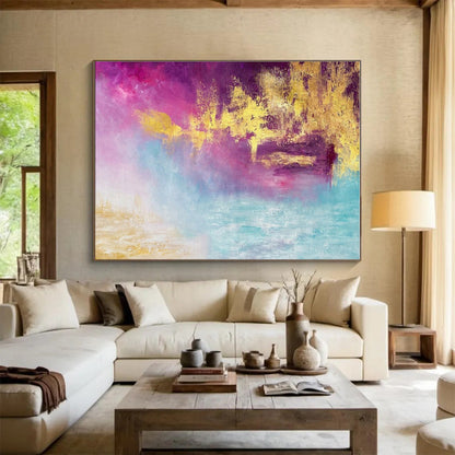 Purple, Pink, Gold, Blue Abstract Fluid Landscape Acrylic Painting WB012