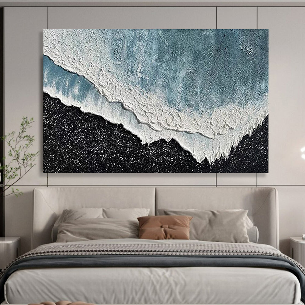 Oversized Canvas Art in Blue and Black Textured Abstract Style WB222