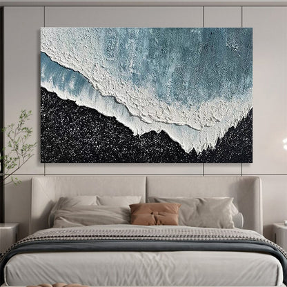 Oversized Canvas Art in Blue and Black Textured Abstract Style WB222