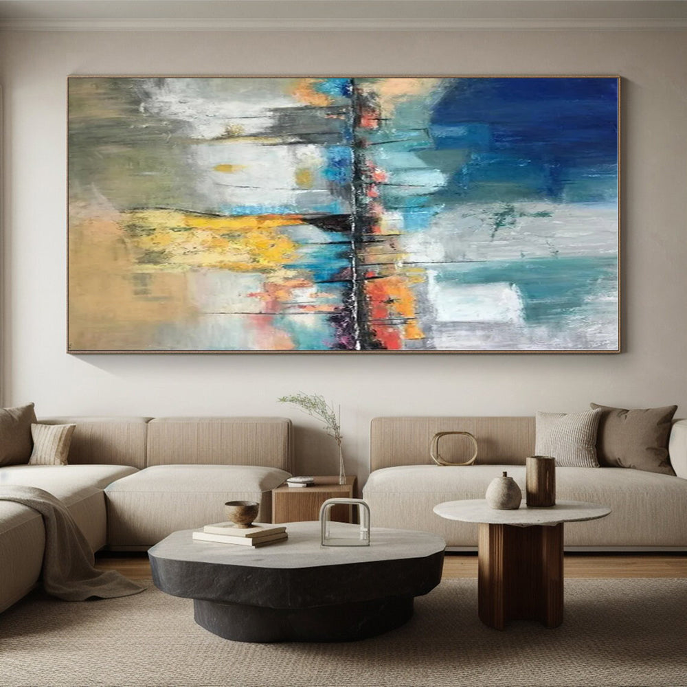 Acrylic Modern Art Paintings Blue, Gray, and Orange Dynamic Abstract Painting On Canvas HS806