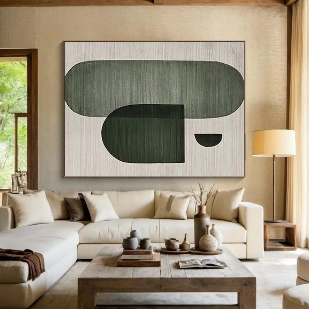 Unique Abstract Art Green Geometric Shapes Abstract Art, Minimalist Canvas Art HS554